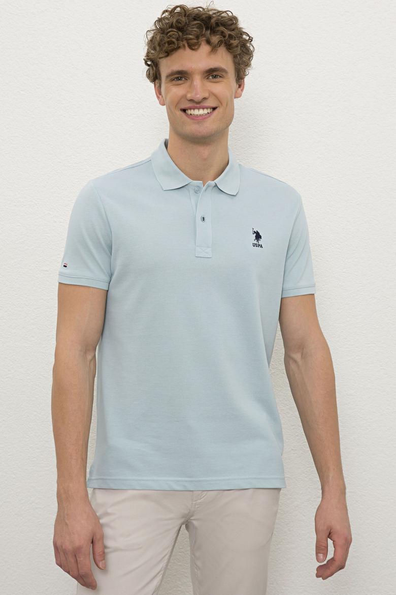 Erkek Acık İndigo Polo Yaka Basic T-Shirt