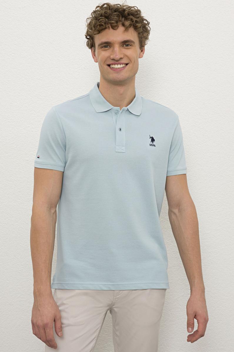 Erkek Acık İndigo Polo Yaka Basic T-Shirt
