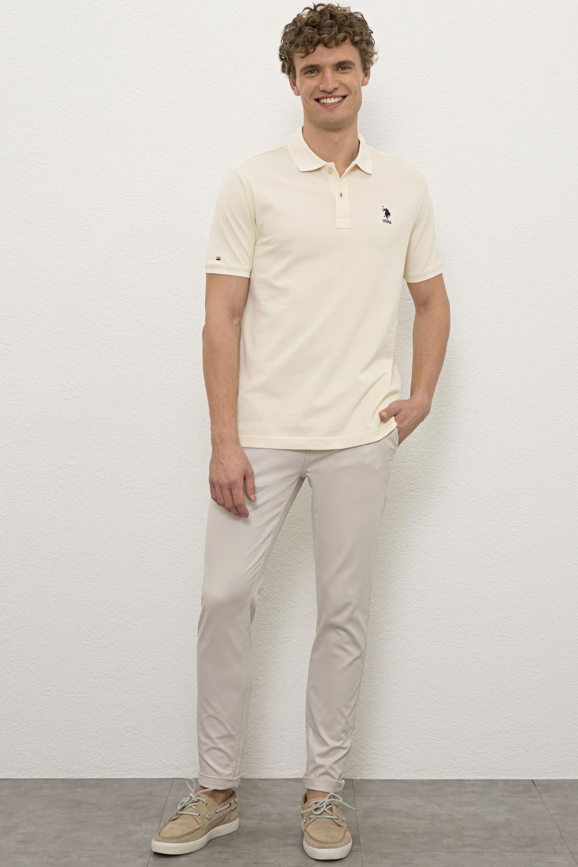 Erkek Ecru Polo Yaka T-Shirt Basic