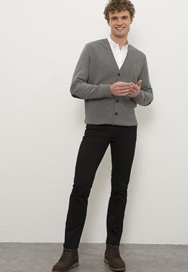 Erkek Gri Melanj V-Yaka Triko Hırka Basic - 50224887003