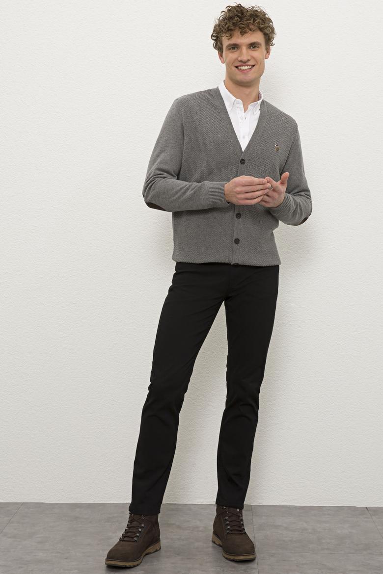 Erkek Gri Melanj V-Yaka Triko Hırka Basic - 50224887003