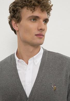 Erkek Gri Melanj V-Yaka Triko Hırka Basic - 50224887003