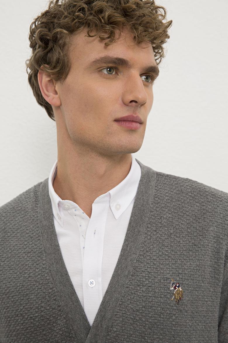 Erkek Gri Melanj V-Yaka Triko Hırka Basic - 50224887003