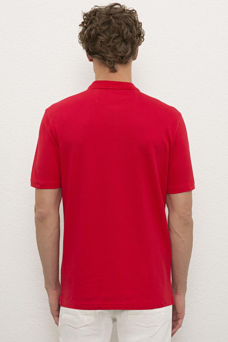 Erkek Kırmızı Polo Yaka Basic Tişört - 50222614035