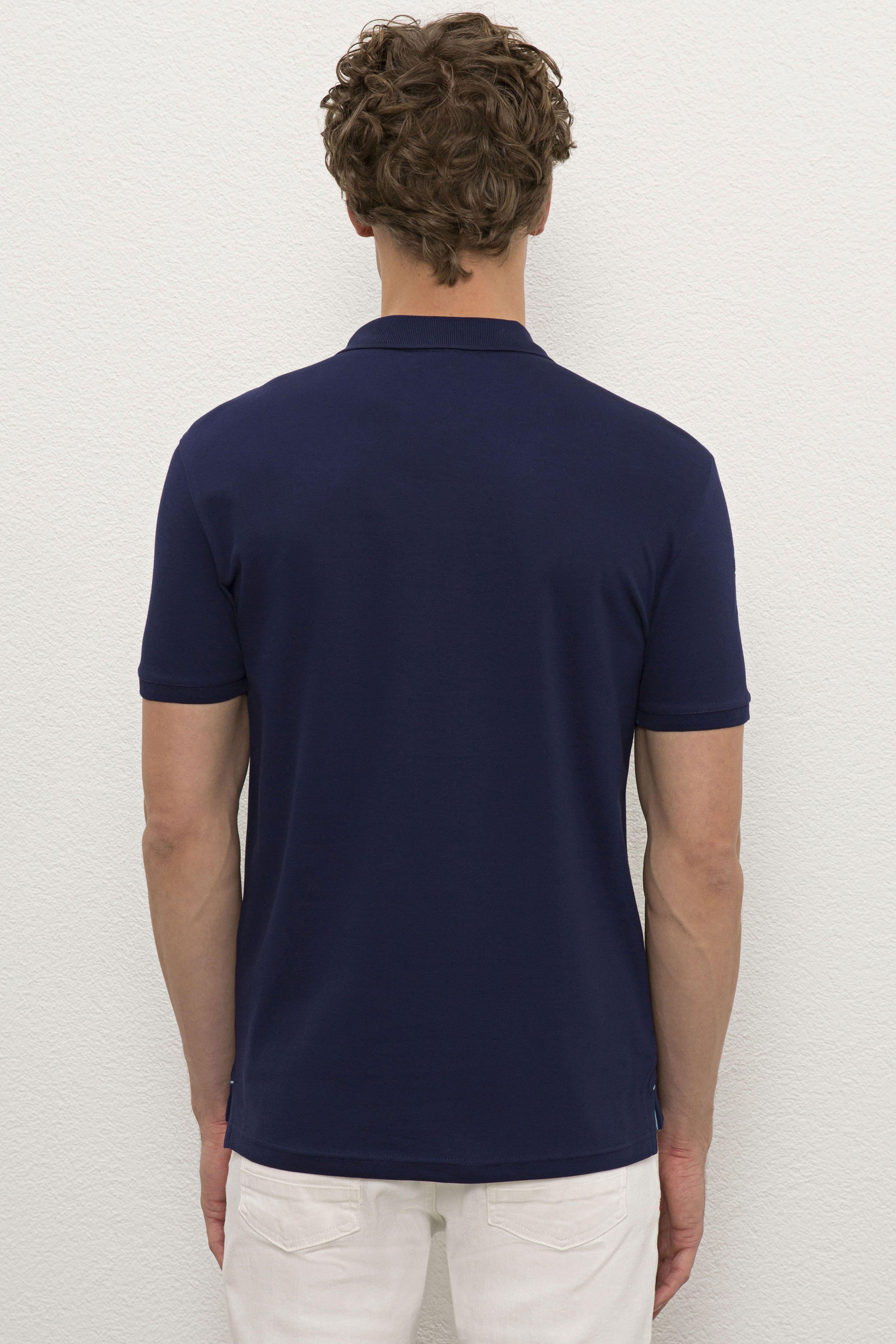 Erkek Lacivert Polo Yaka T-Shirt Basic - Image 3