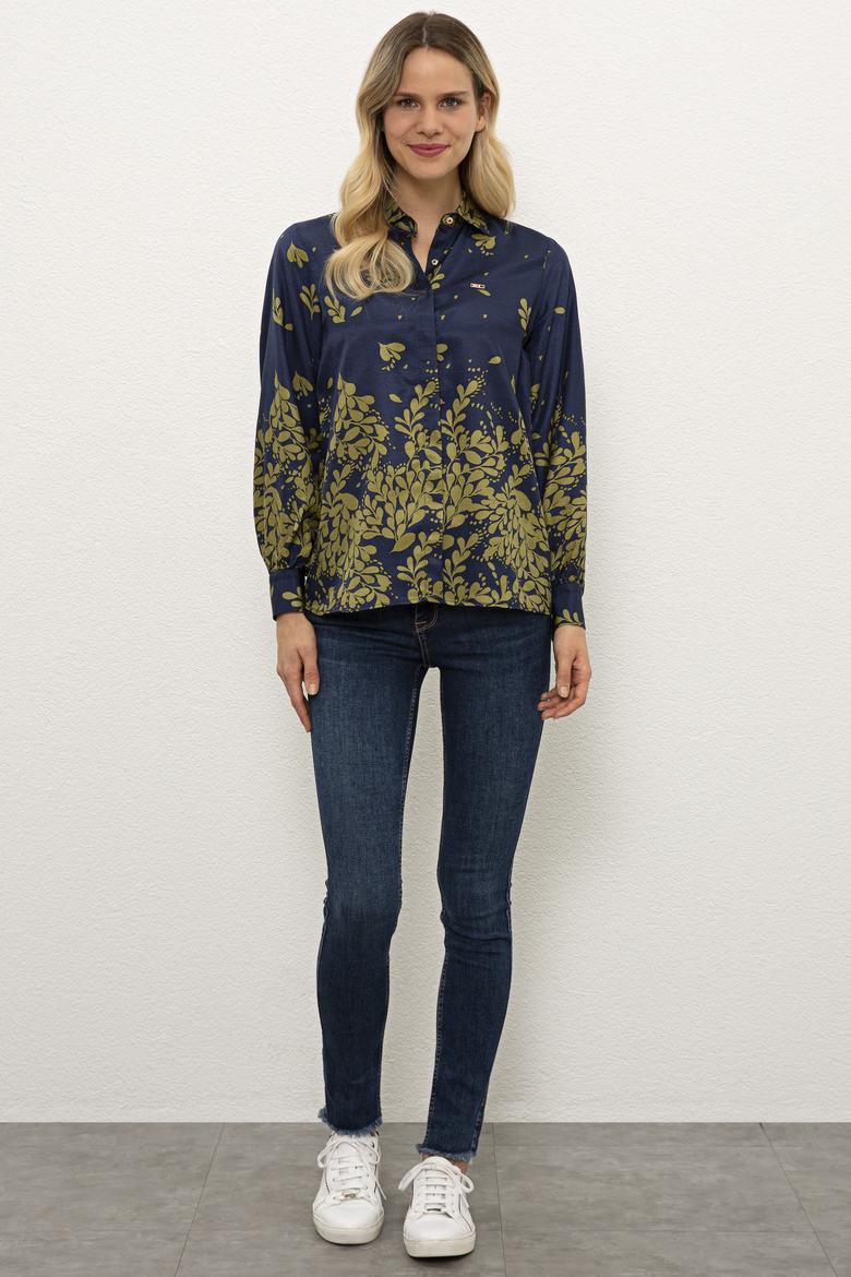 Kadın Lacivert Gömlek Uzunkol - 50225766003