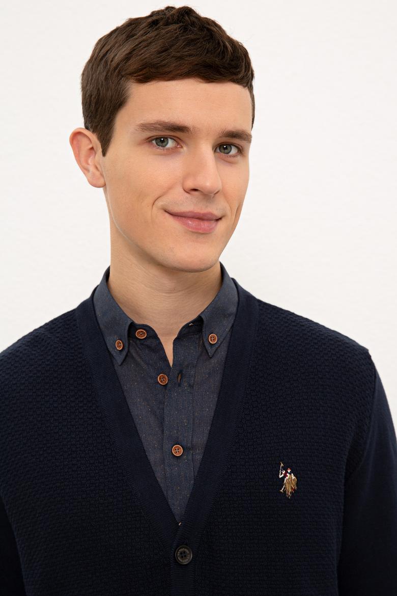 Erkek Lacivert Basic Triko Hırka - 50224887053