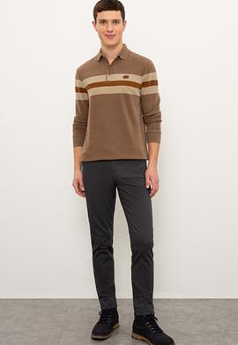 Erkek Vizon Polo Yaka Sweatshirt - 50225421027