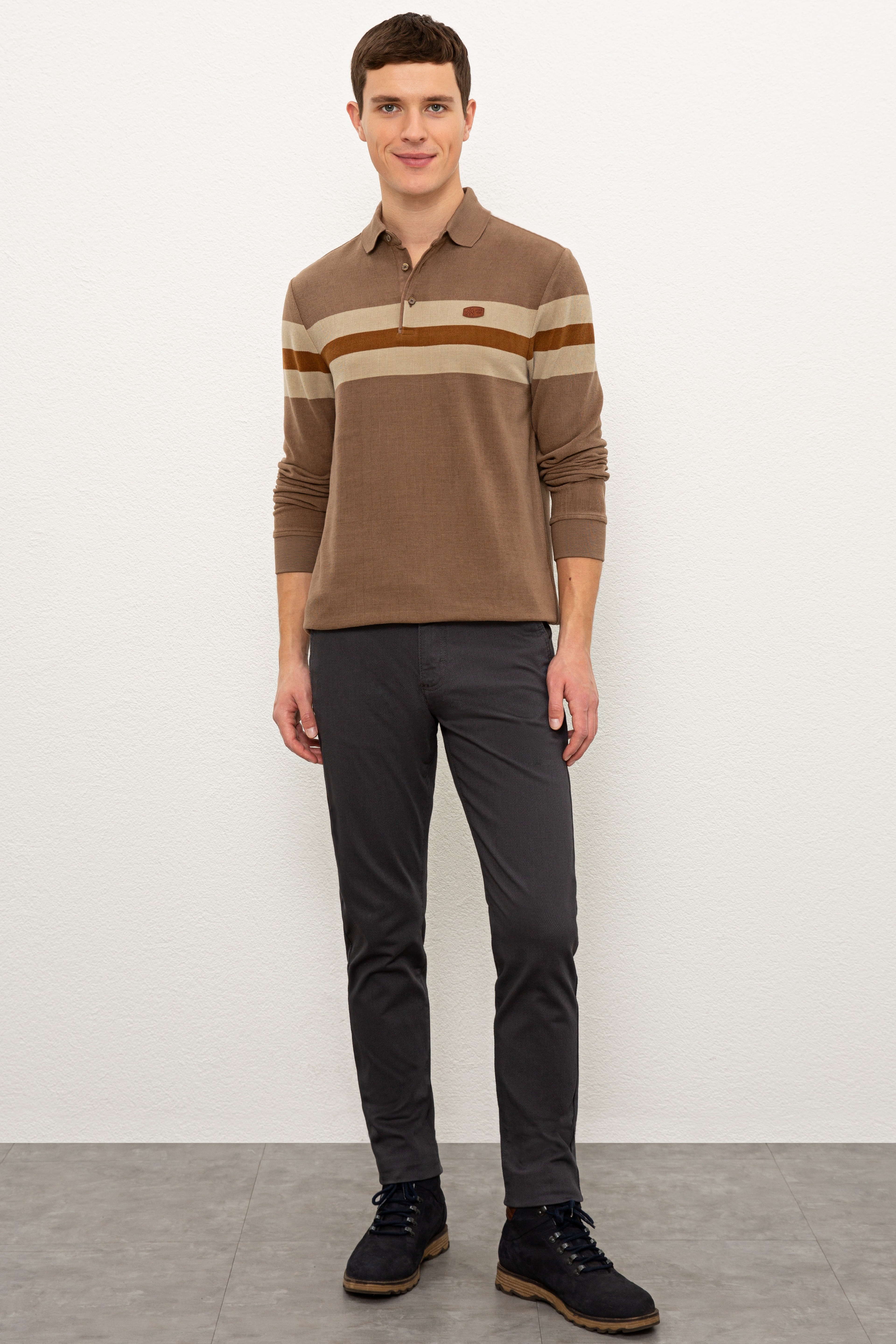 Erkek Vizon Polo Yaka Sweatshirt - Image 4