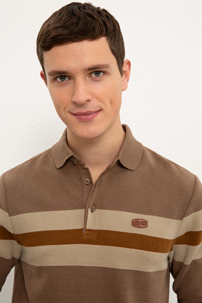 Erkek Vizon Polo Yaka Sweatshirt - 50225421027