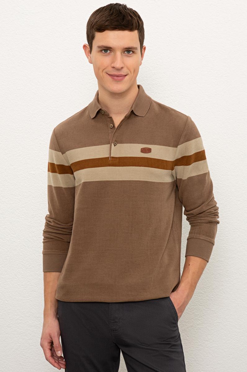 Erkek Vizon Polo Yaka Sweatshirt