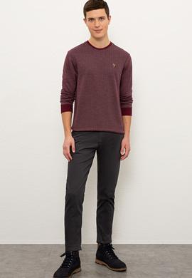 Erkek Bordo Bisiklet Yaka Sweatshirt - 50225418033