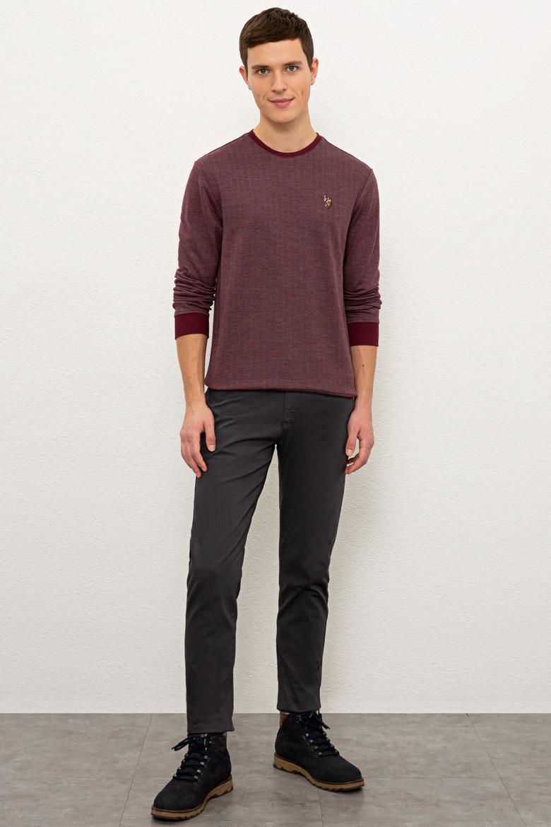 Erkek Bordo Bisiklet Yaka Sweatshirt - 50225418033