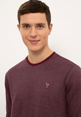 Erkek Bordo Bisiklet Yaka Sweatshirt - 50225418033