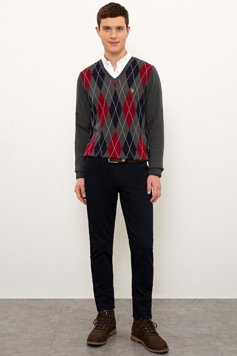 Erkek Antrasit Melanj V-Yaka Triko Kazak - 50228358006