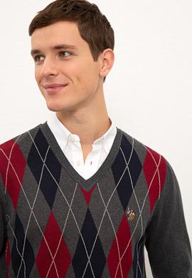 Erkek Antrasit Melanj V-Yaka Triko Kazak - 50228358006