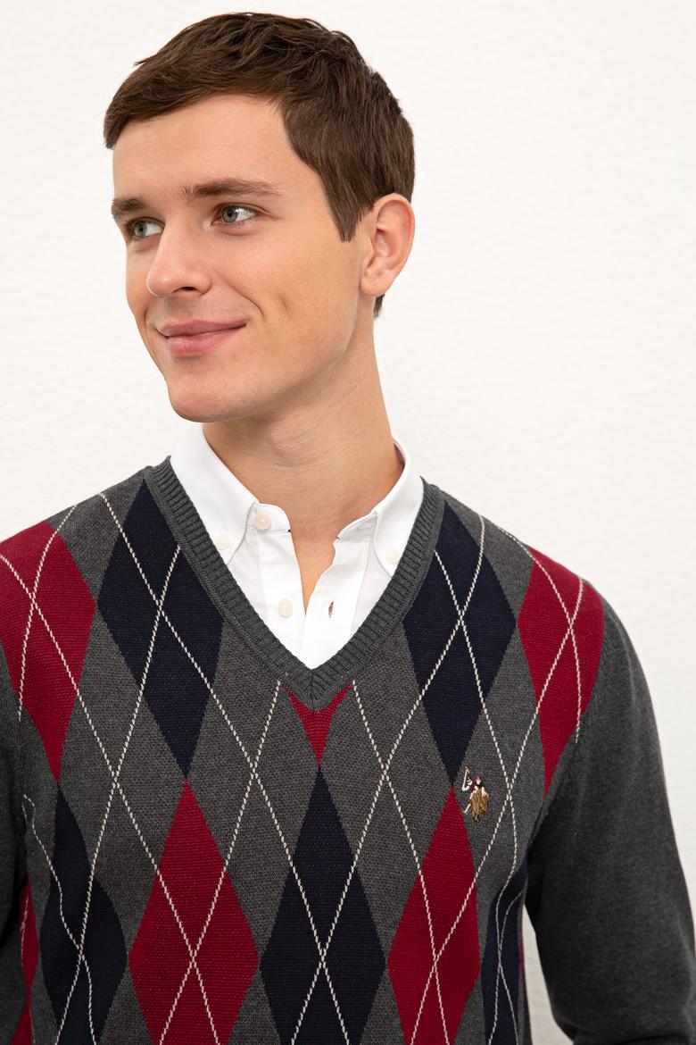 Erkek Antrasit Melanj V-Yaka Triko Kazak - 50228358006