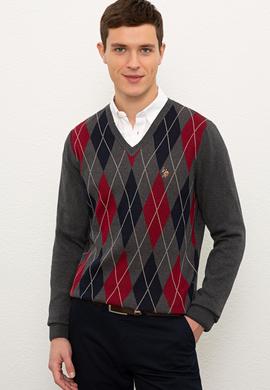 Erkek Antrasit Melanj V-Yaka Triko Kazak - 50228358006