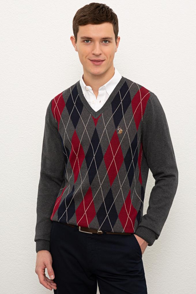 Erkek Antrasit Melanj V-Yaka Triko Kazak