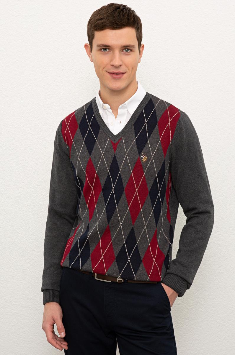 Erkek Antrasit Melanj V-Yaka Triko Kazak