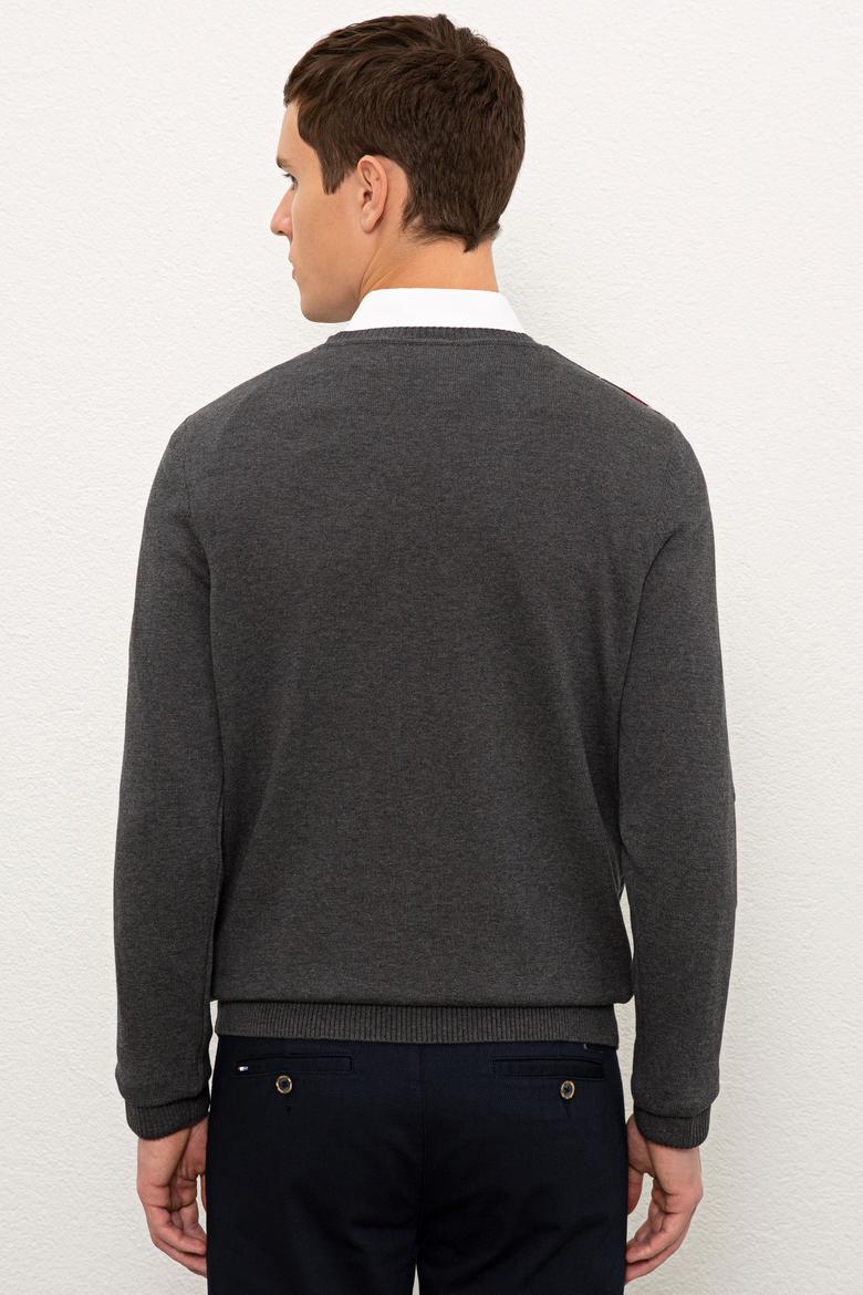 Erkek Antrasit Melanj V-Yaka Triko Kazak - 50228358006