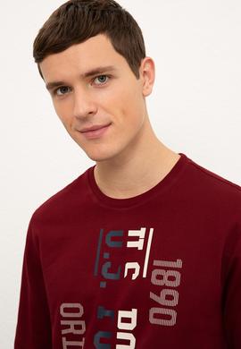 Erkek Bordo Bisiklet Yaka Sweatshirt - 50225383027