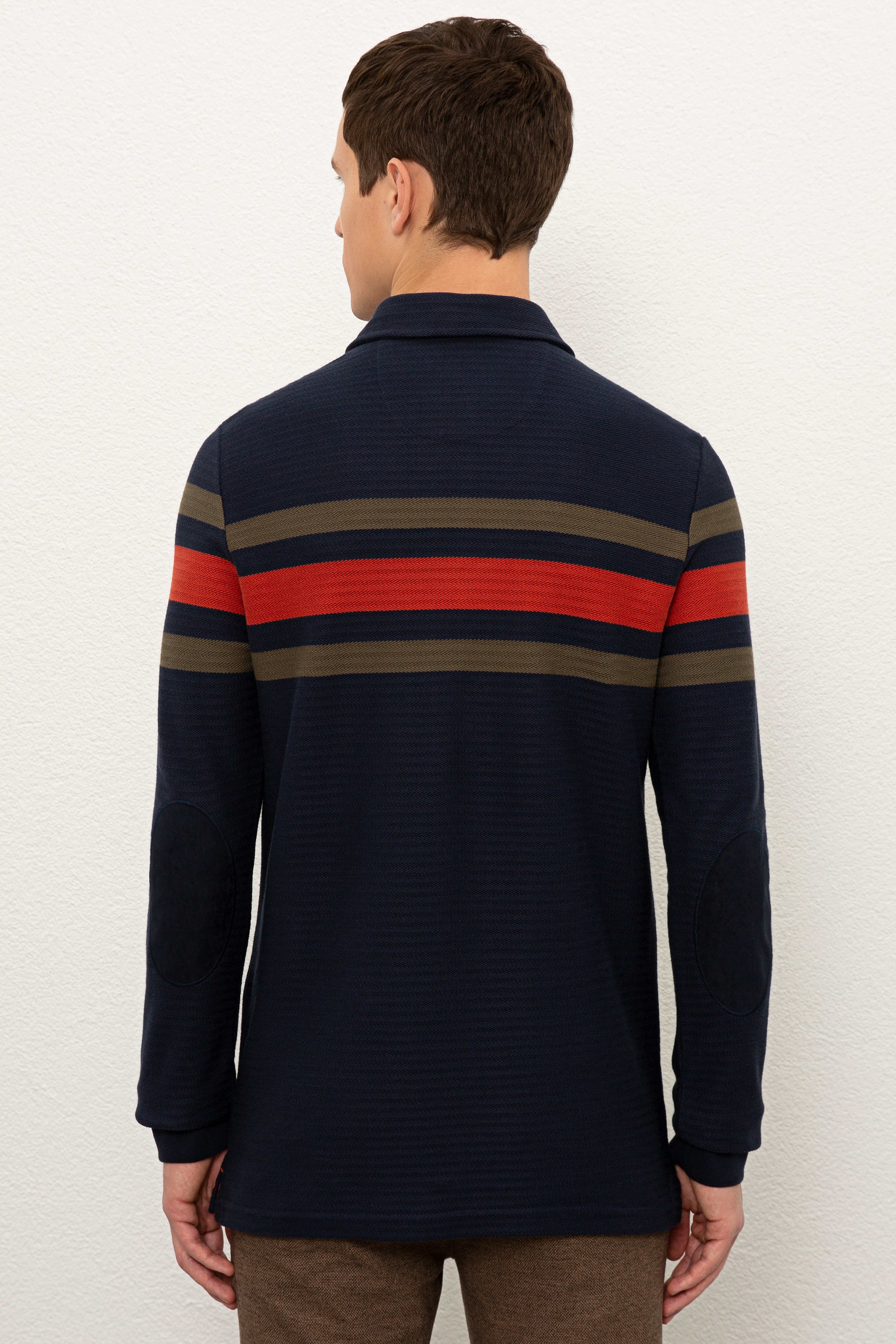 Erkek Polo Yaka Lacivert Sweatshirt - Image 3