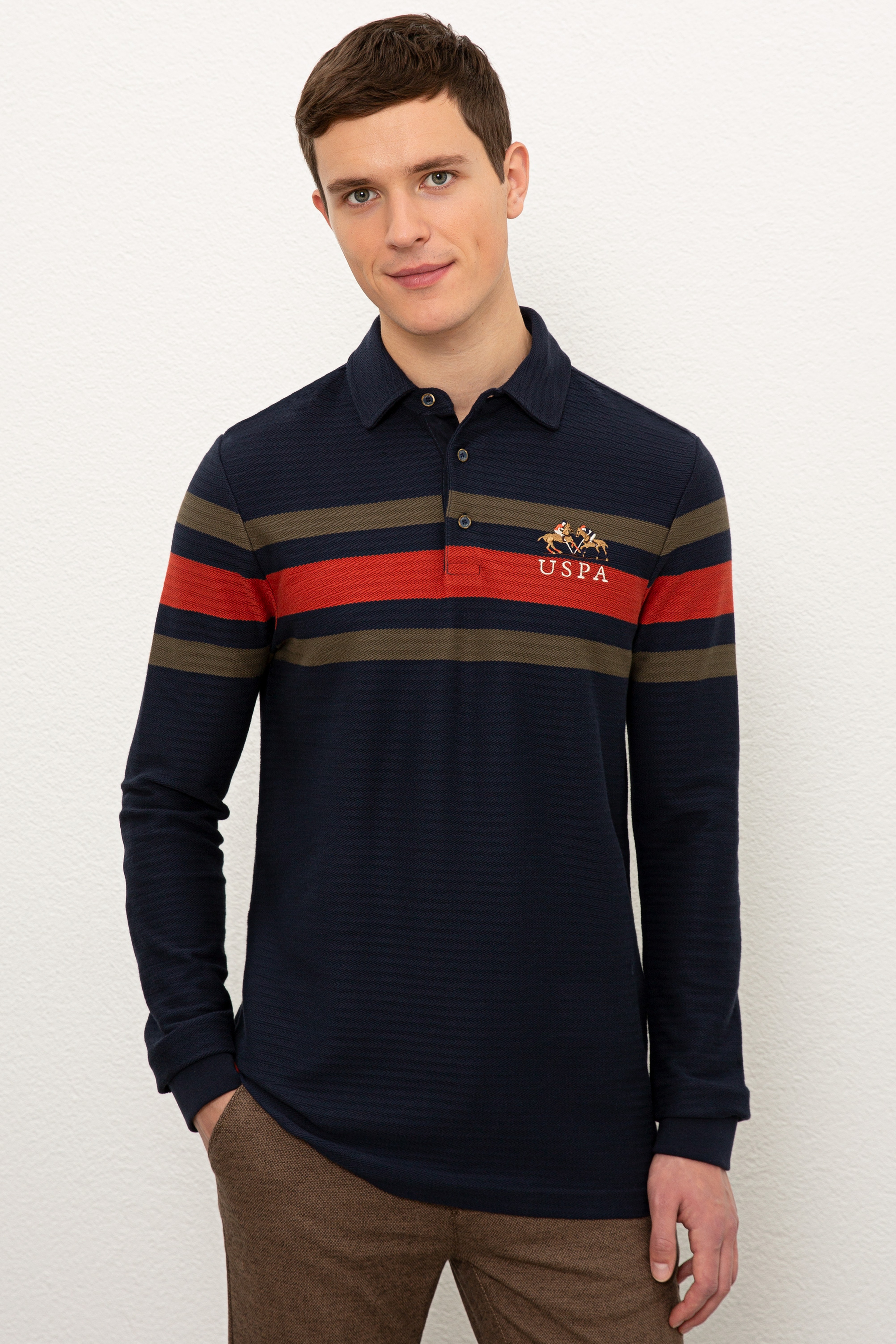 Erkek Polo Yaka Lacivert Sweatshirt - Image 1