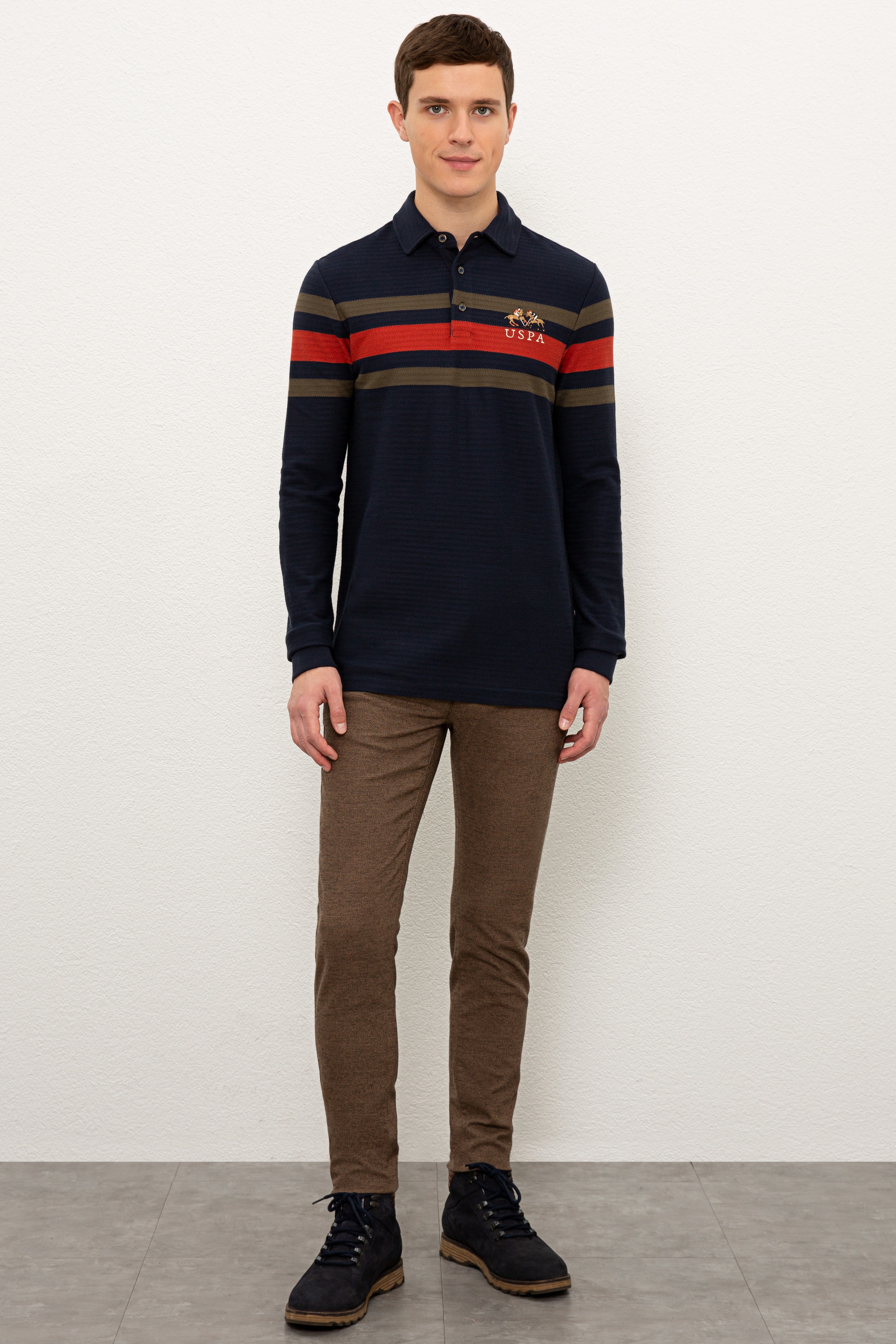 Erkek Polo Yaka Lacivert Sweatshirt - Image 4