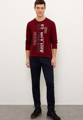 Erkek Bordo Bisiklet Yaka Sweatshirt - 50225383027