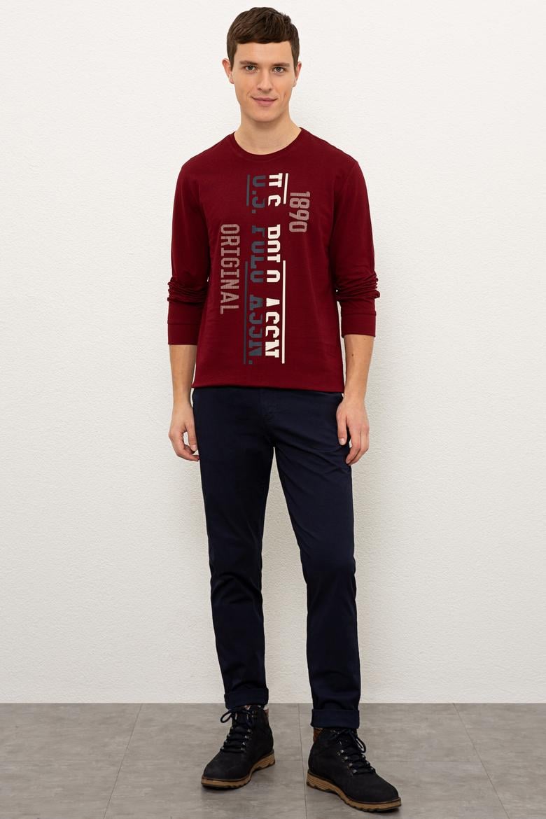 Erkek Bordo Bisiklet Yaka Sweatshirt - 50225383027
