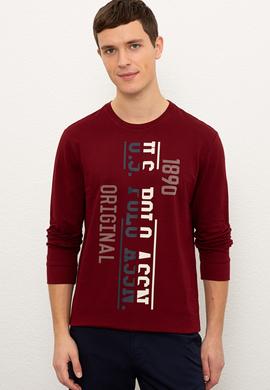 Erkek Bordo Bisiklet Yaka Sweatshirt - 50225383027