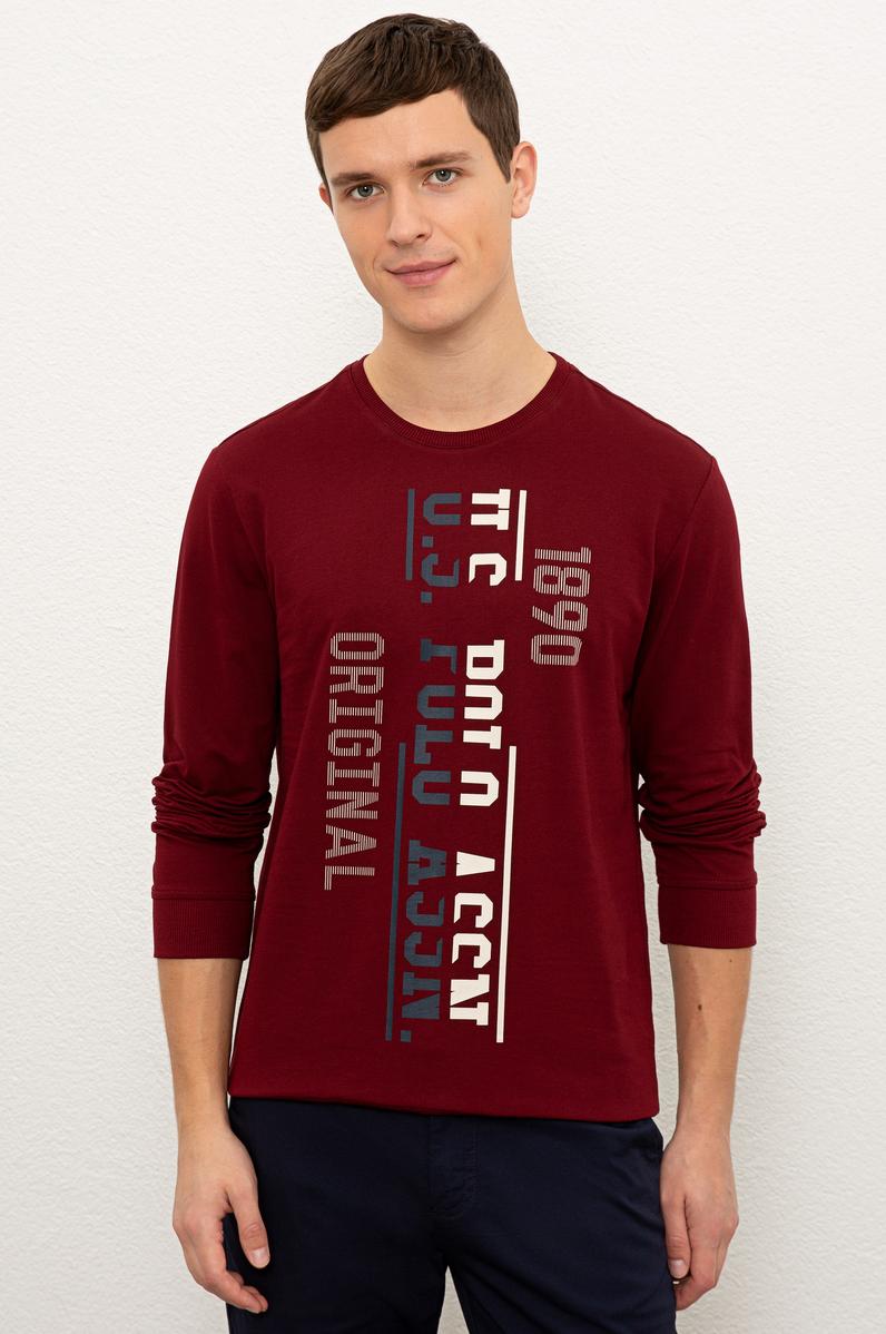 Erkek Bordo Bisiklet Yaka Sweatshirt