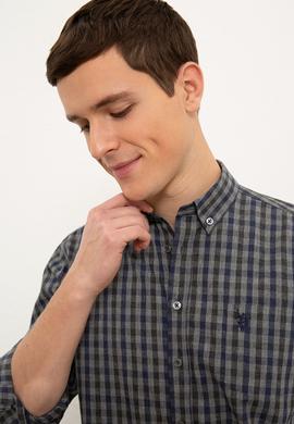 Erkek Lacivert Antrasit Mini Kareli Gömlek Uzunkol - 50226586012