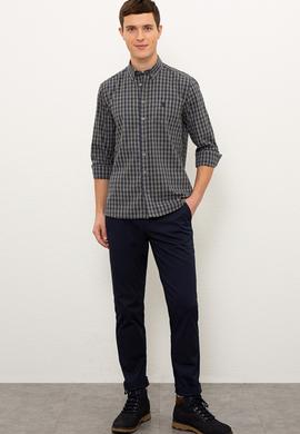 Erkek Lacivert Antrasit Mini Kareli Gömlek Uzunkol - 50226586012