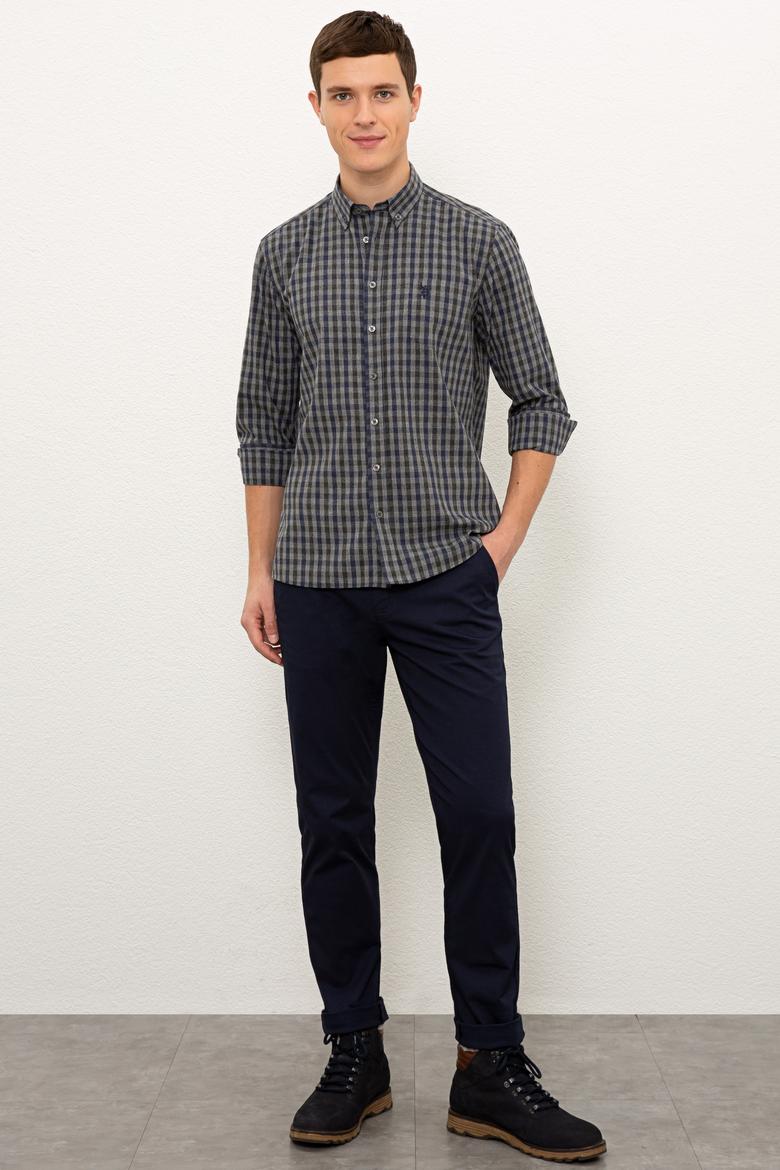 Erkek Lacivert Antrasit Mini Kareli Gömlek Uzunkol - 50226586012