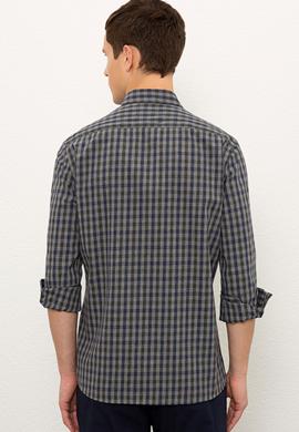 Erkek Lacivert Antrasit Mini Kareli Gömlek Uzunkol - 50226586012