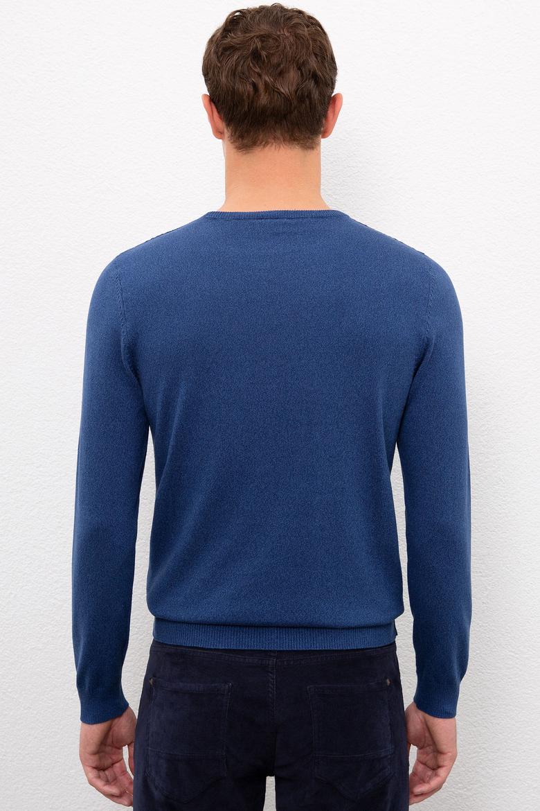 Erkek İndigo V Yaka Basic Triko Kazak - 50224779016