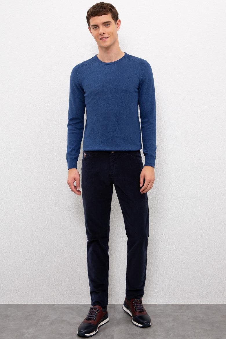 Erkek İndigo V Yaka Basic Triko Kazak - 50224779016