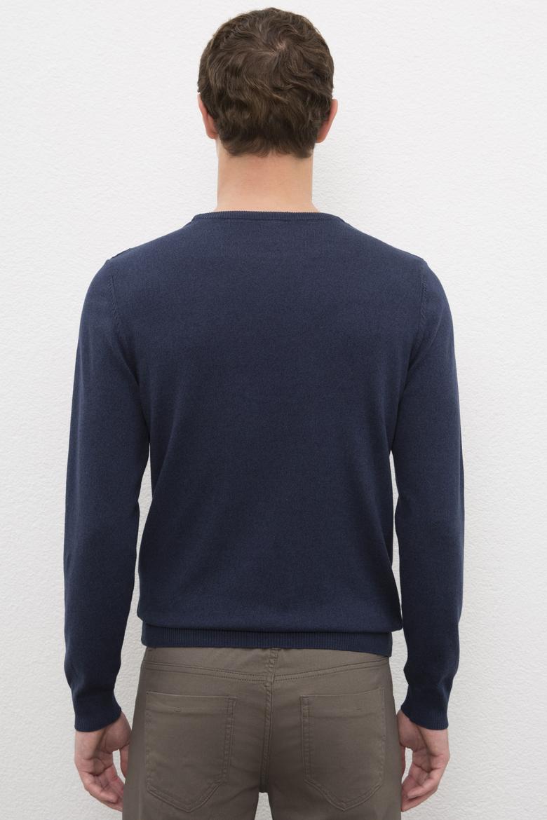 Erkek Lacivert Bisiklet Yaka Basic Triko Kazak - 50224779026