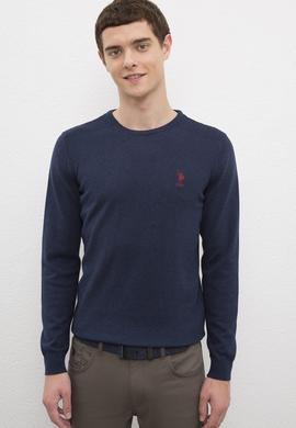 Erkek Lacivert Bisiklet Yaka Basic Triko Kazak - 50224779026