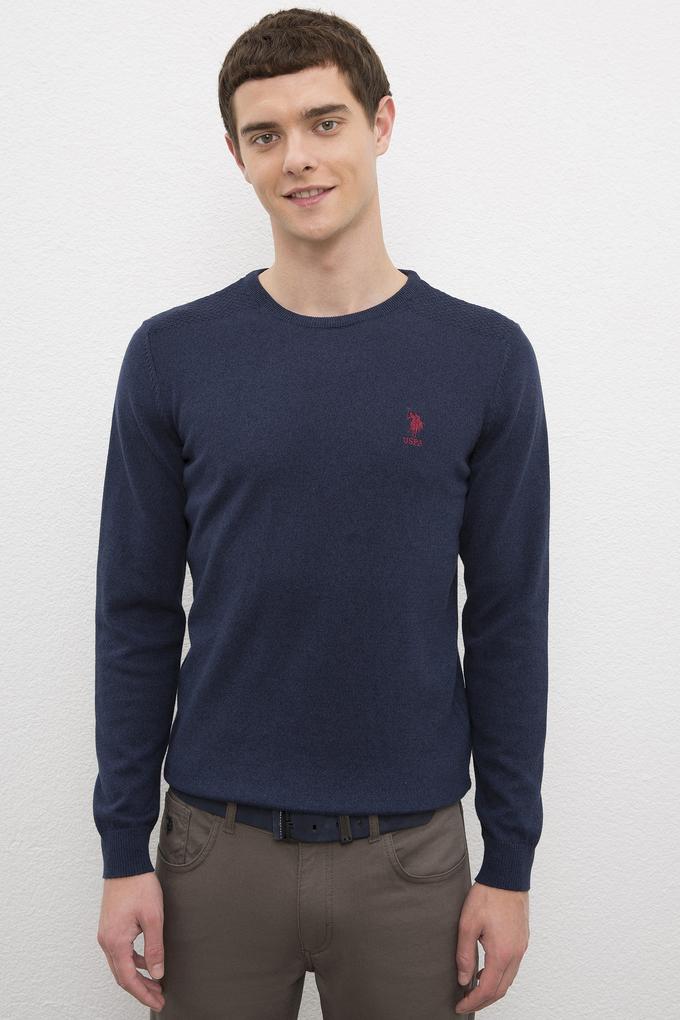 Erkek Lacivert Bisiklet Yaka Basic Triko Kazak