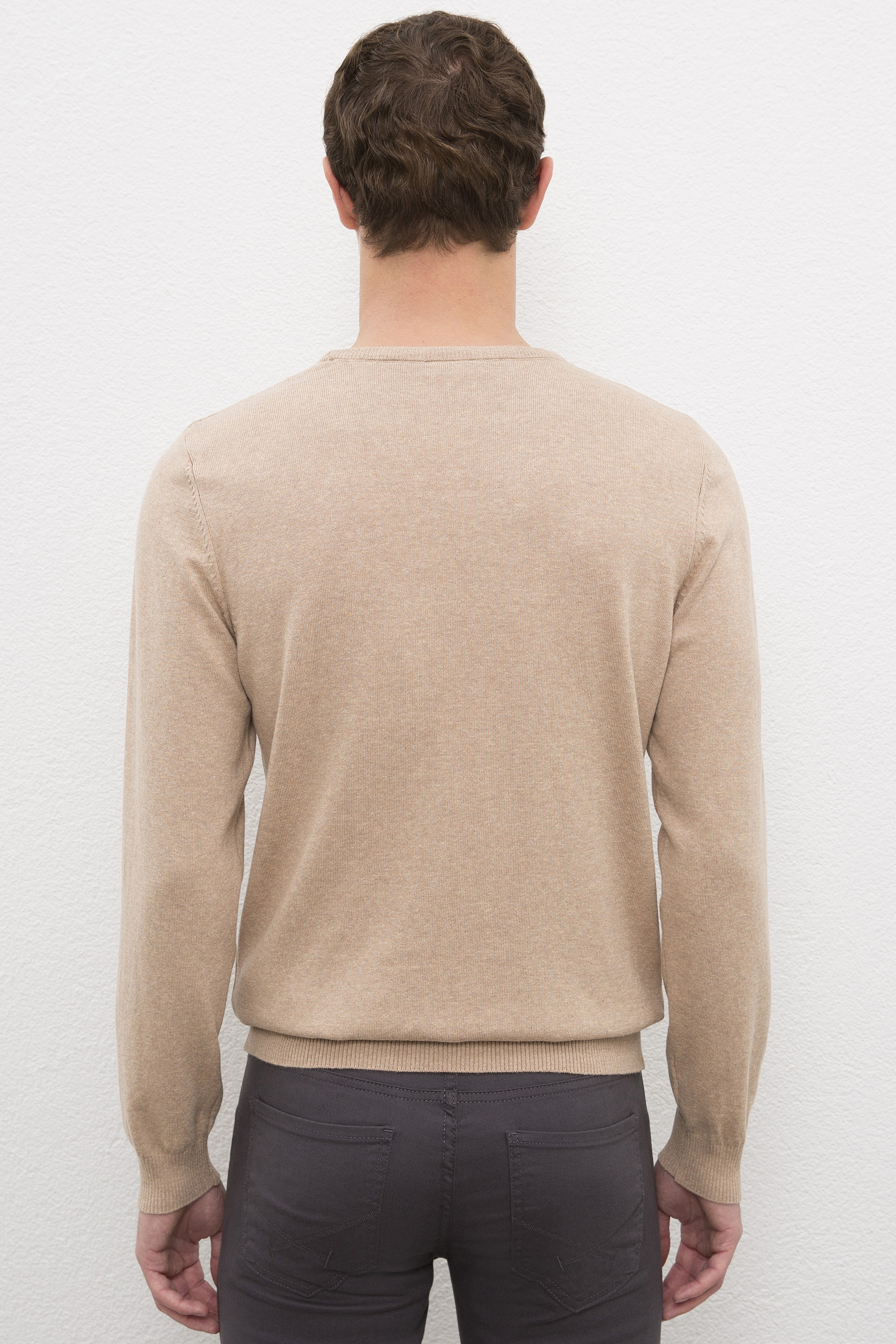 Erkek Camel Bisiklet Yaka Basic Triko Kazak - Image 3