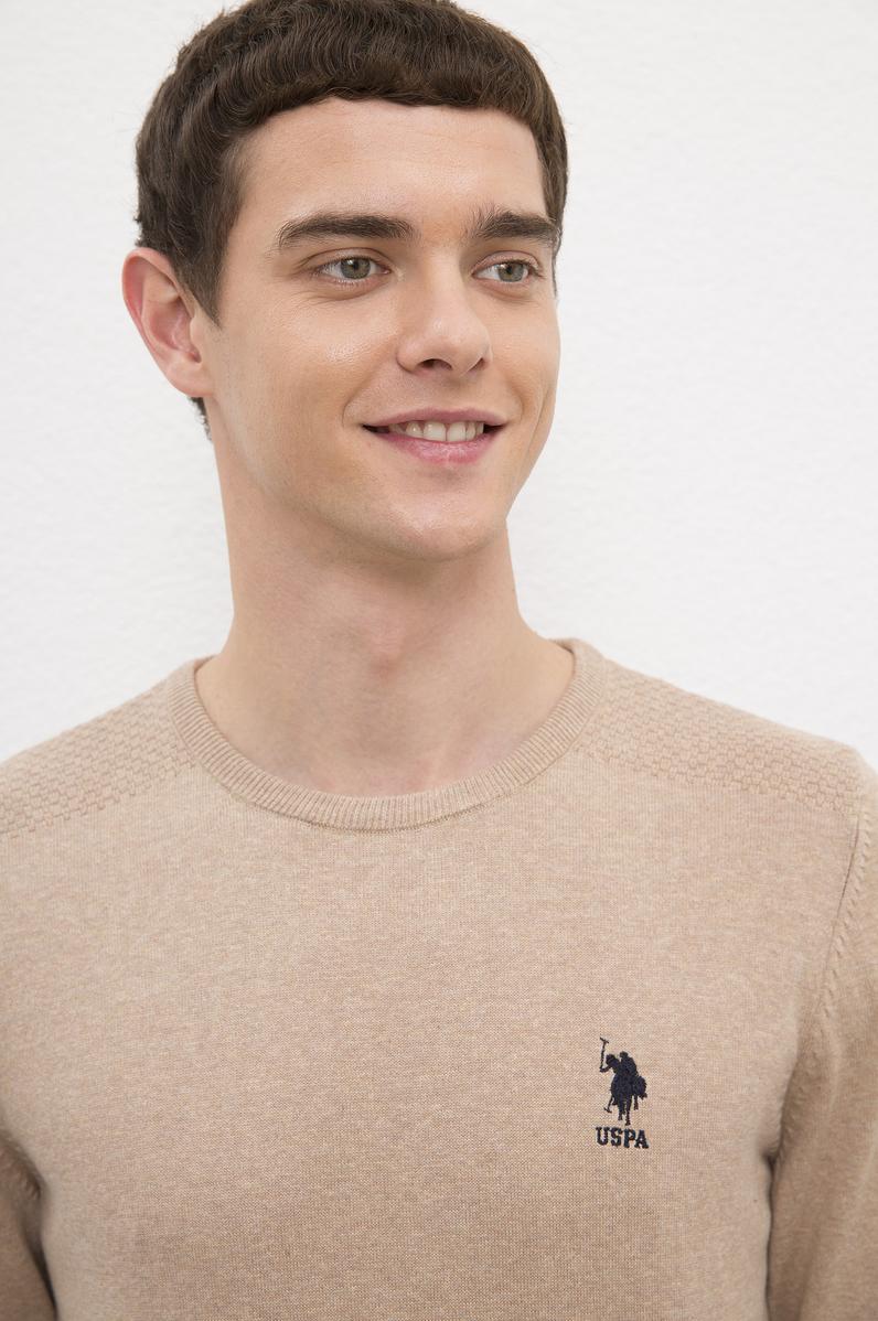 Erkek Camel Bisiklet Yaka Basic Triko Kazak