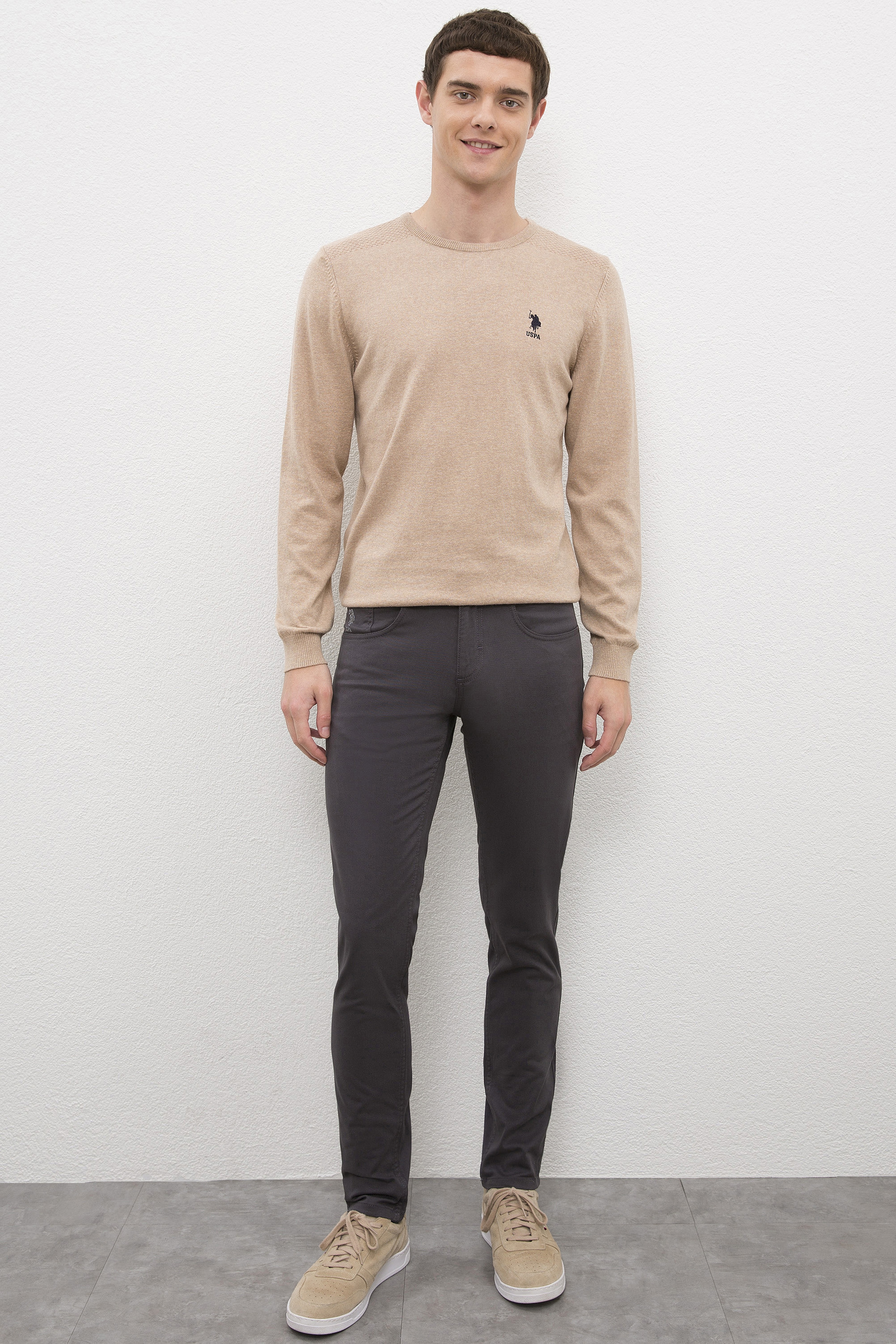 Erkek Camel Bisiklet Yaka Basic Triko Kazak - Image 4