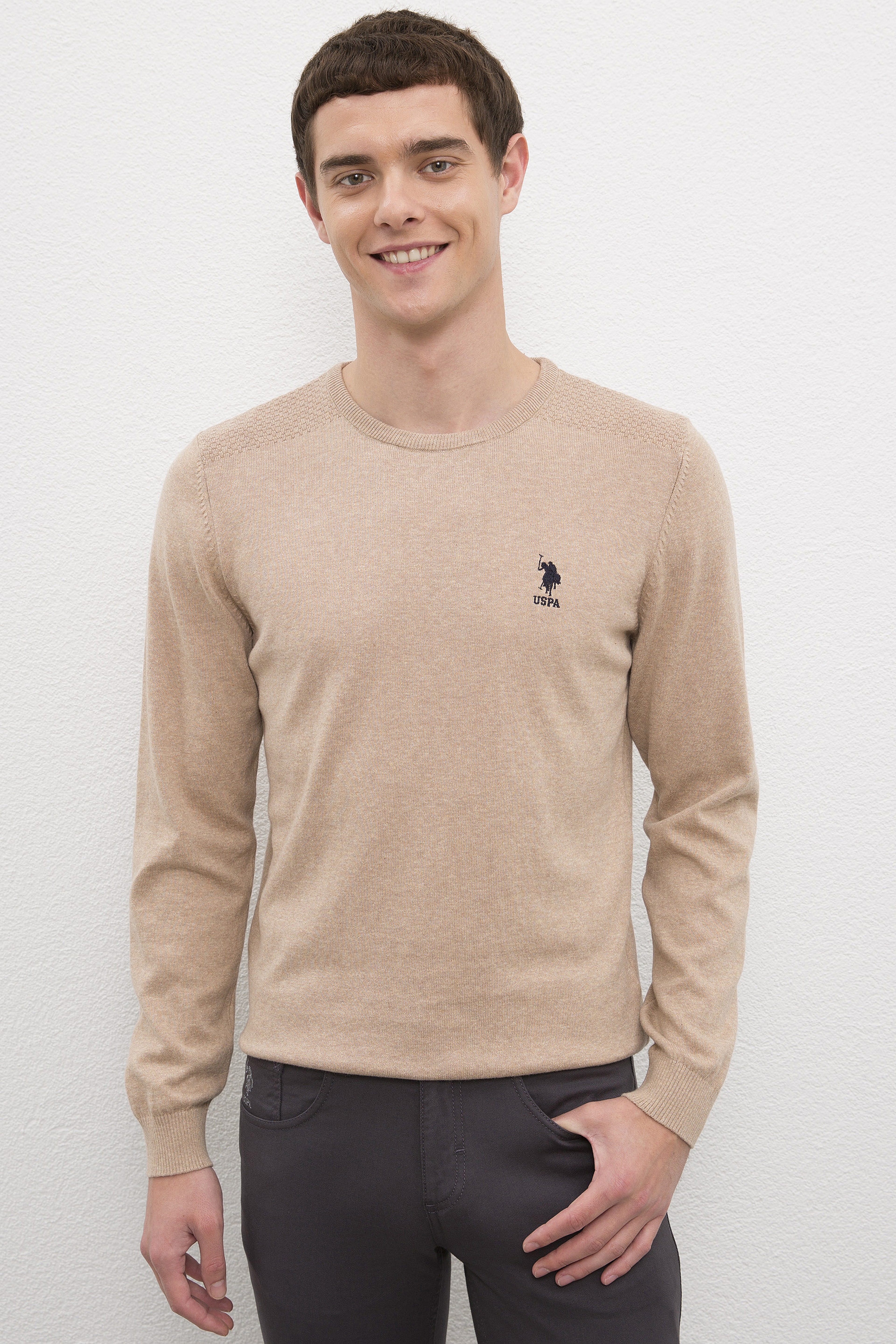 Erkek Camel Bisiklet Yaka Basic Triko Kazak - Image 1