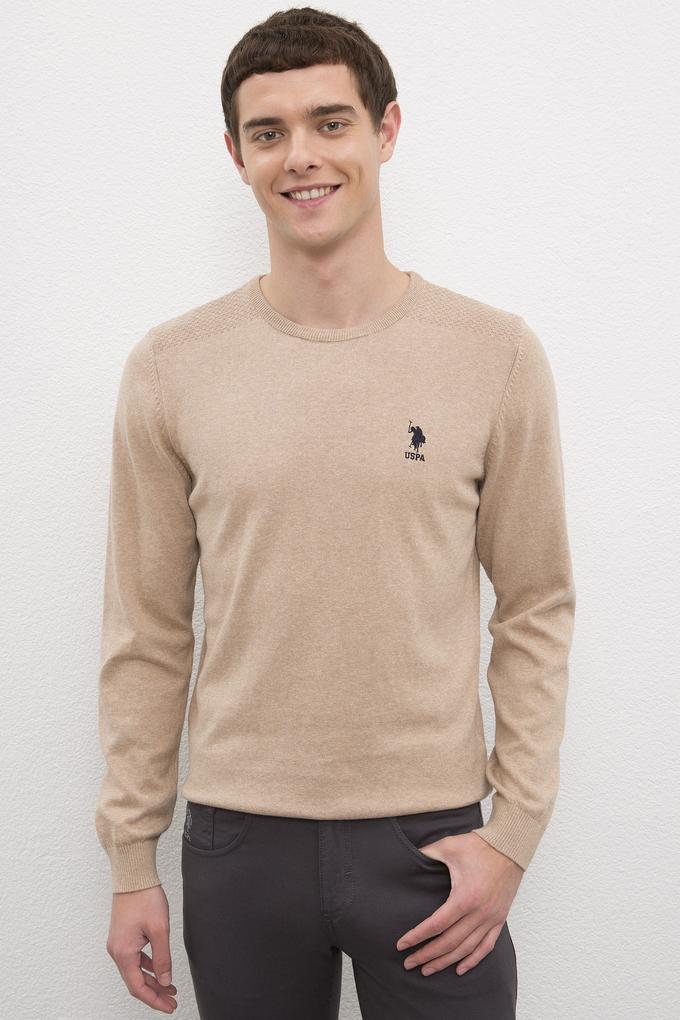 Erkek Camel Bisiklet Yaka Basic Triko Kazak