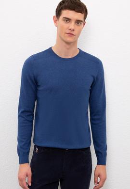 Erkek İndigo V Yaka Basic Triko Kazak - 50224779016