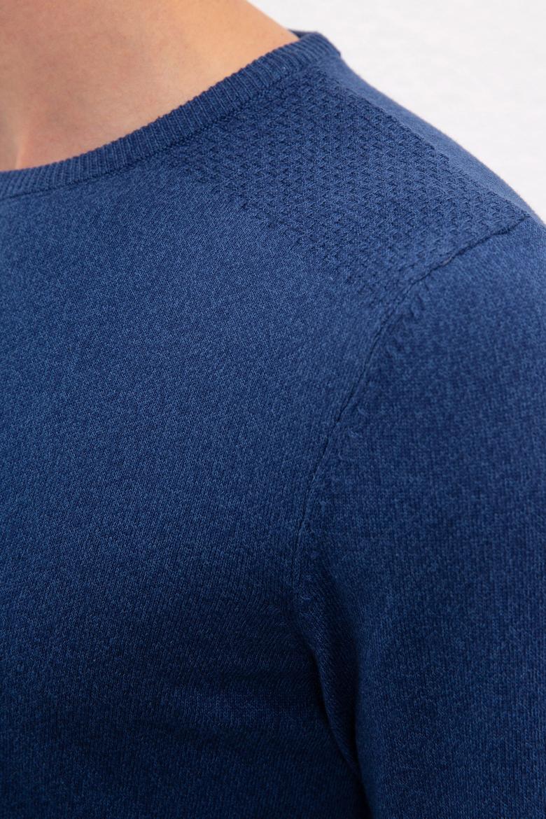 Erkek İndigo V Yaka Basic Triko Kazak - 50224779016