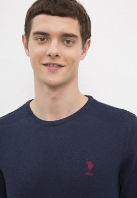 Erkek Lacivert Bisiklet Yaka Basic Triko Kazak - 50224779026